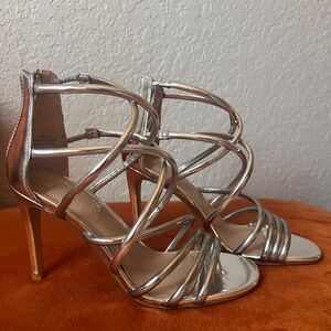 Silver Strappy High Heel Sandals - Women